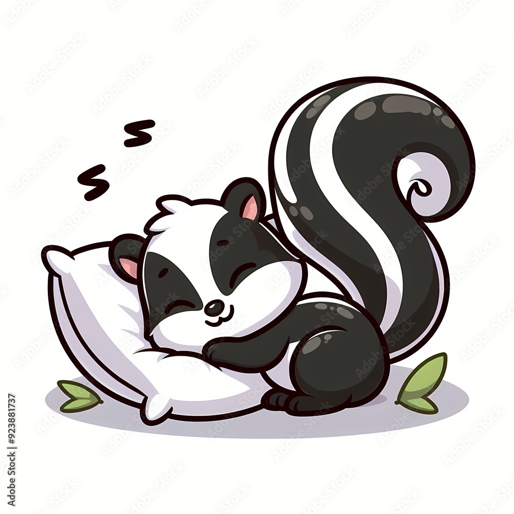 cute Skunk sleeping on pillow cartoon vector icon illustration