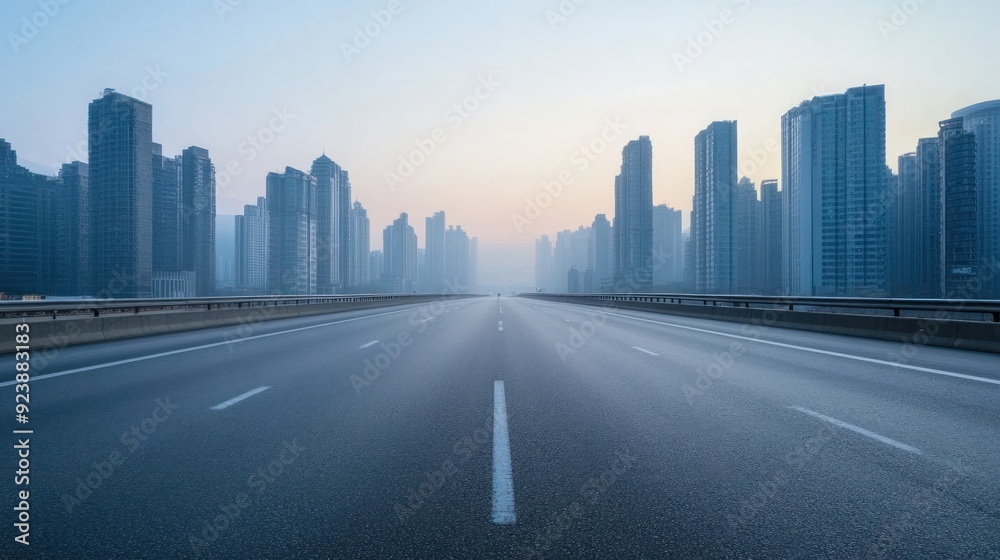Empty Road Leading Towards a Skyline of High-Rise Buildings Empty Road Leading Towards a Skyline of High-Rise Buildings