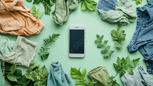 Recycling Products Concept. Organic Cotton Recycled Cloth. Zero Waste Materials. Environment Care, Reuse, Renewable for Sustainable Lifestyle. Using Mobile Phone to Scan on Tag for more Information