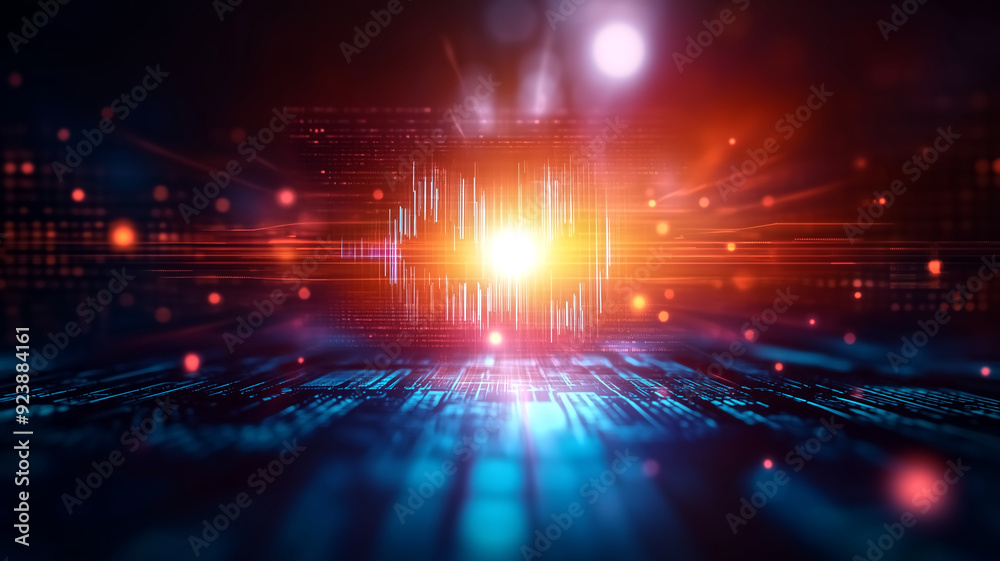 Obraz premium Futuristic Digital Technology Background with Glowing Light and Data Streams