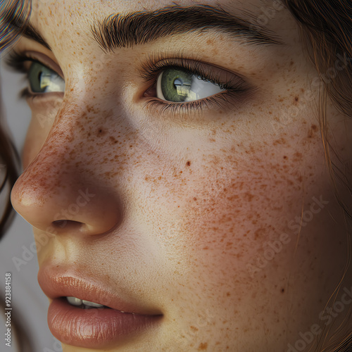 Ultradetailed portrait of a person with AIenhanced skin textures, capturing every pore, freckle, and strand of hair with hyperrealistic precision photo