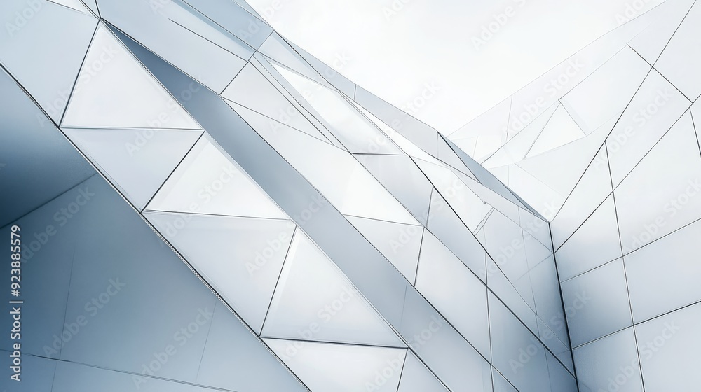 Fototapeta premium New office structure with a sleek, reflective exterior and a dynamic geometric pattern.