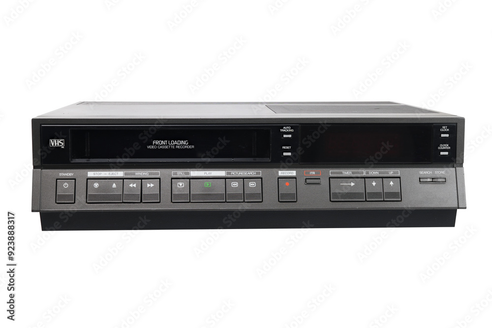 Old video recorder isolated on white background.front view Old video recorder isolated on white background.front view
