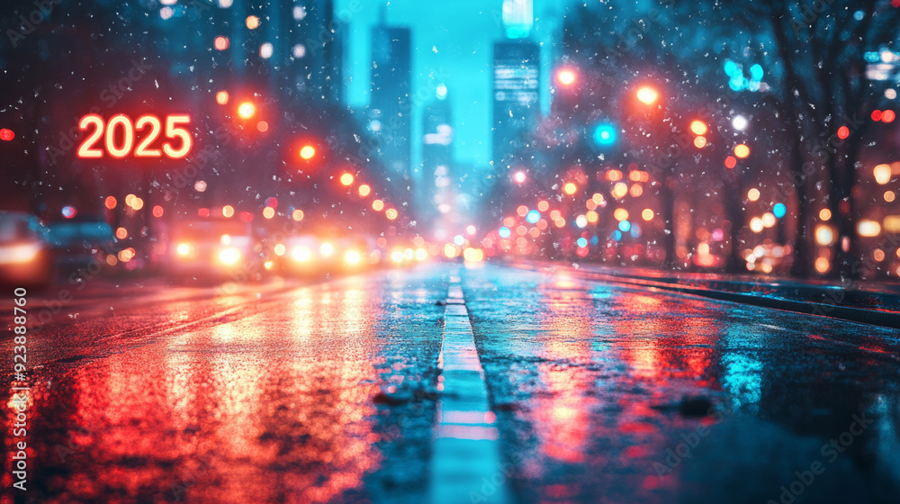 Fototapeta premium 2025: Cityscape Under a Neon Glow, New Year