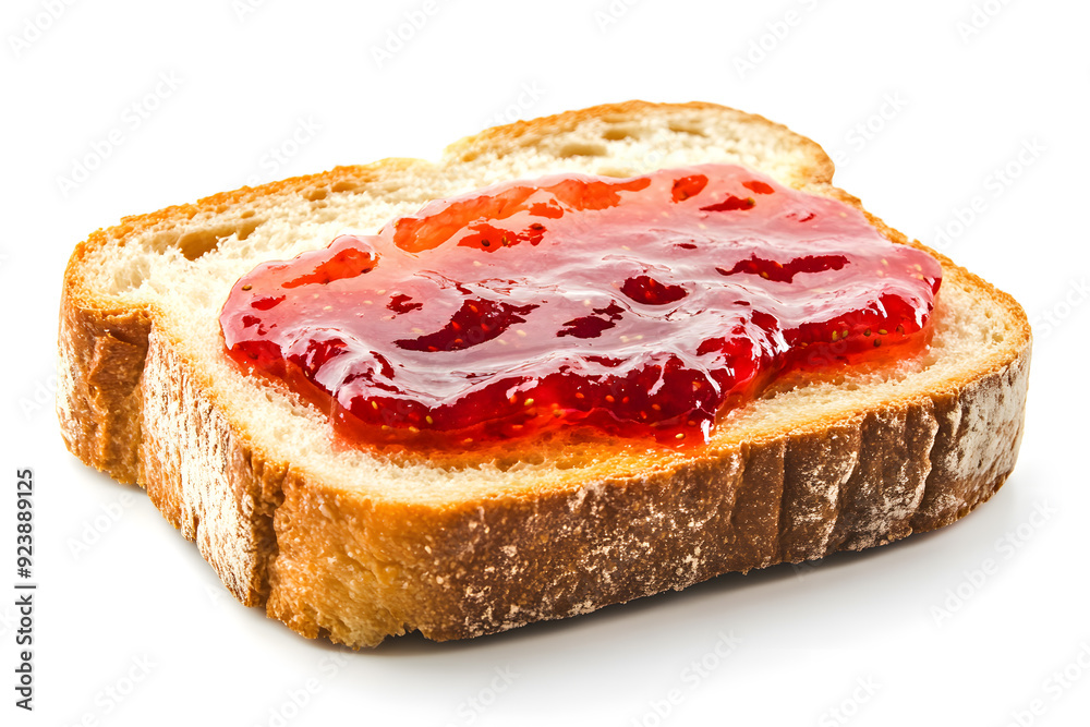 Slice of bread with strawberry jam isolated on white background Slice of bread with strawberry jam isolated on white background