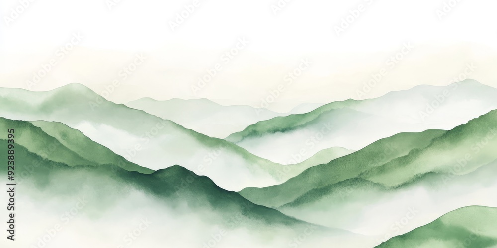 A peaceful and serene depiction of misty mountains in gentle green hues, embodying tranquility and the beauty of nature A peaceful and serene depiction of misty mountains in gentle green hues, embodying tranquility and the beauty of nature