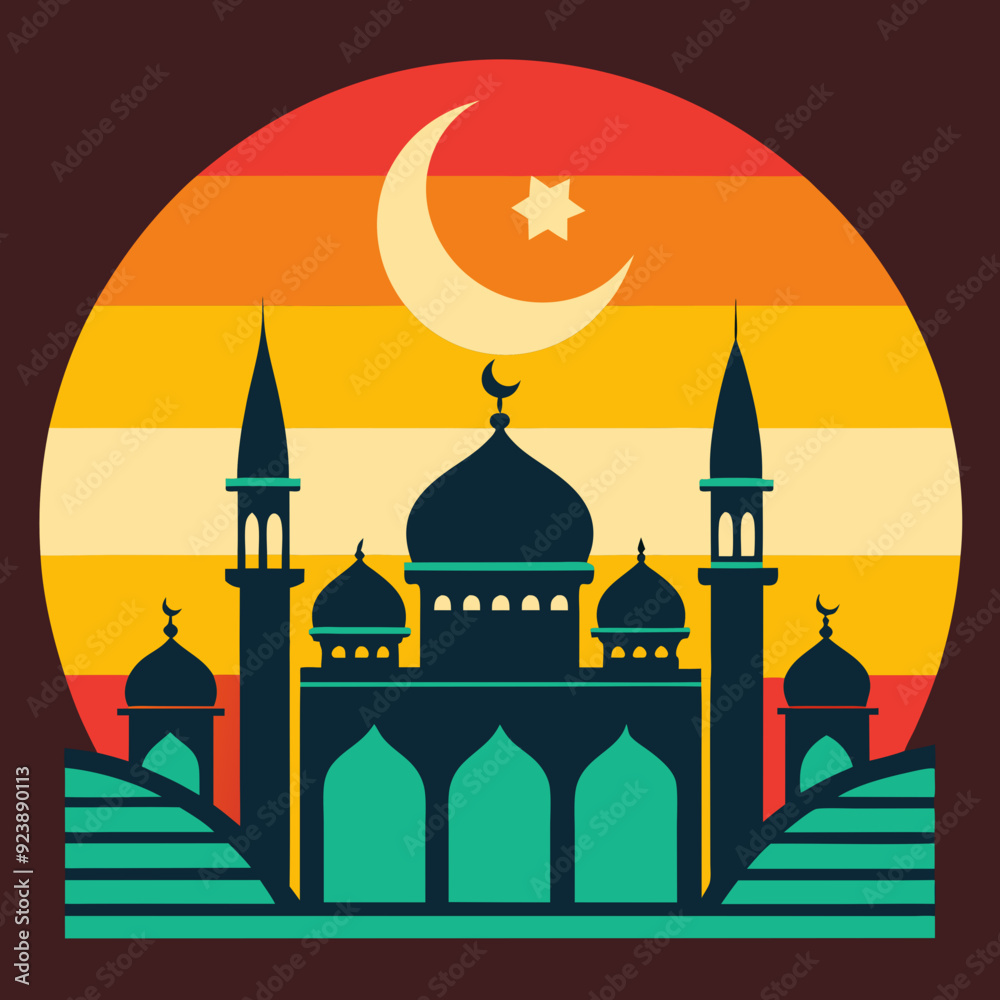 Fototapeta premium Retro-inspired mosque art vector illustration