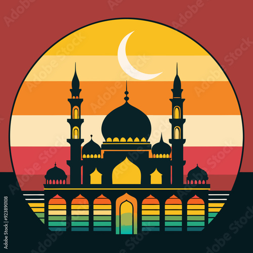 Retro-inspired mosque art vector illustration