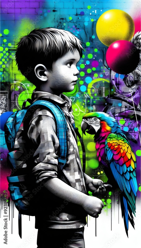 Epic Airbrush Illustration of a Child with a Balloon of Hope: Vibrant Colors and Inspirational Art Epic Airbrush Illustration of a Child with a Balloon of Hope: Vibrant Colors and Inspirational Art