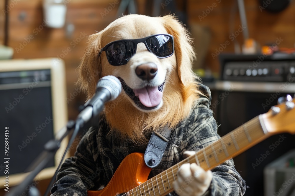 Cool Dog Playing Guitar in Music Studio
