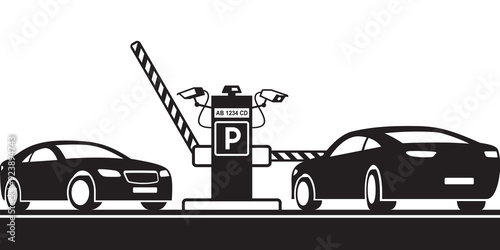 Plate recognition cameras at entrance of car parking – vector illustration