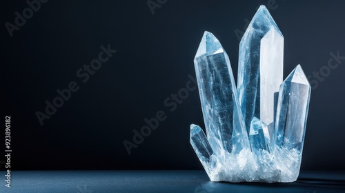 A cluster of glowing kyanite crystals with a deep blue light photo