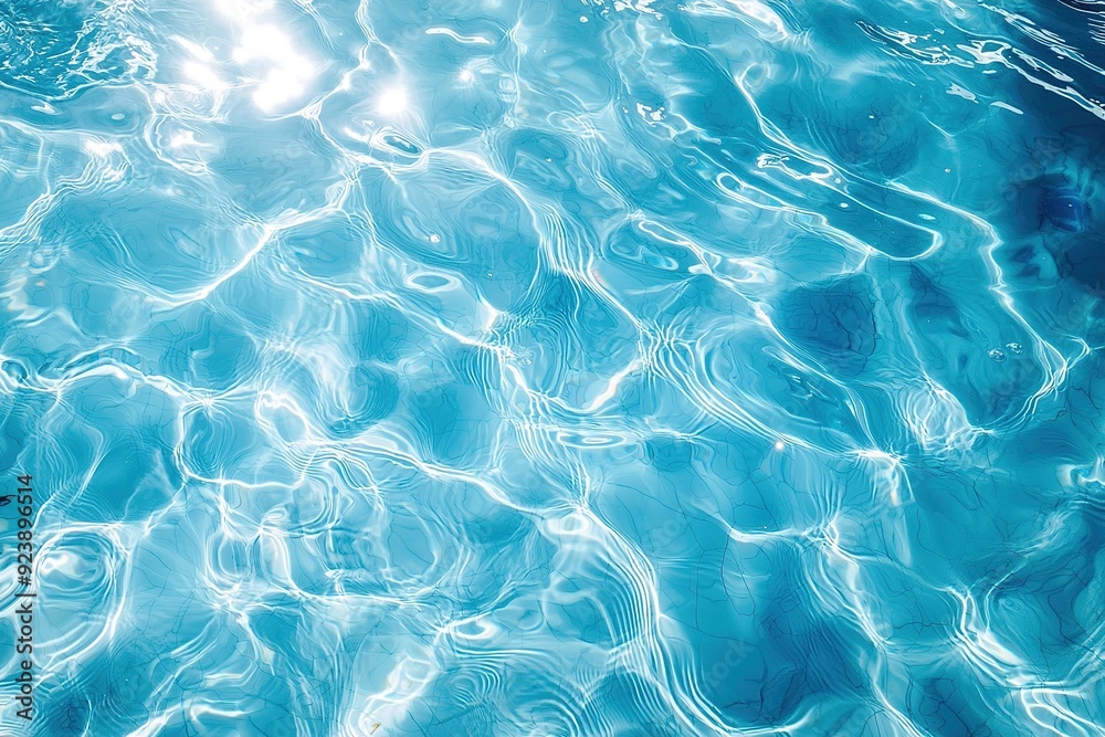Obraz premium Sunlight reflects off ripples on blue water surface creating an abstract pattern. Illustration for backgrounds, summer designs or wellness and relaxation concepts.