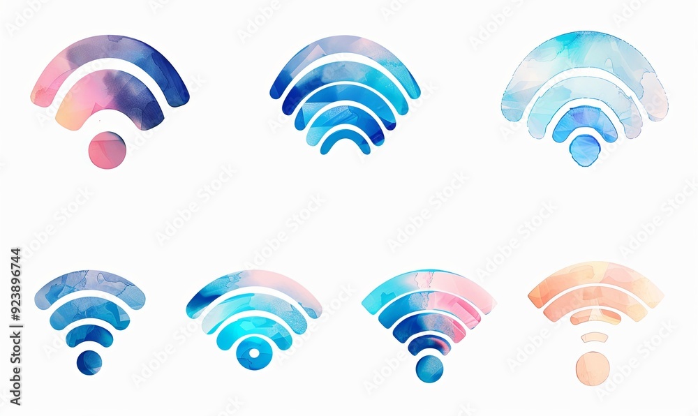 set wifi icon isolated on white background for phone. Digital illustration, white background, watercolor style set wifi icon isolated on white background for phone. Digital illustration, white background, watercolor style
