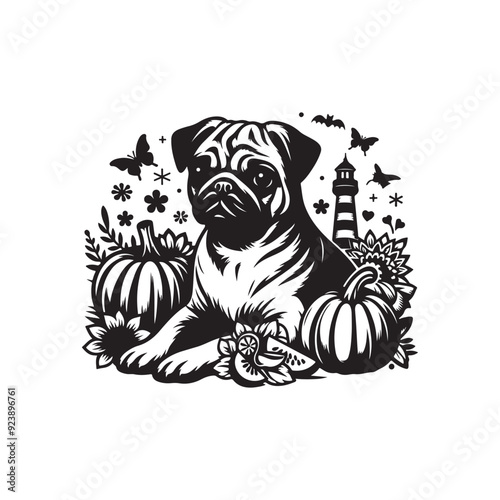 Pug Dog Illustration silhouette vector
