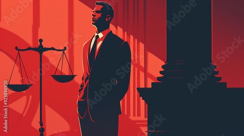 Confident Lawyer Standing in Modern Law Firm Illustration