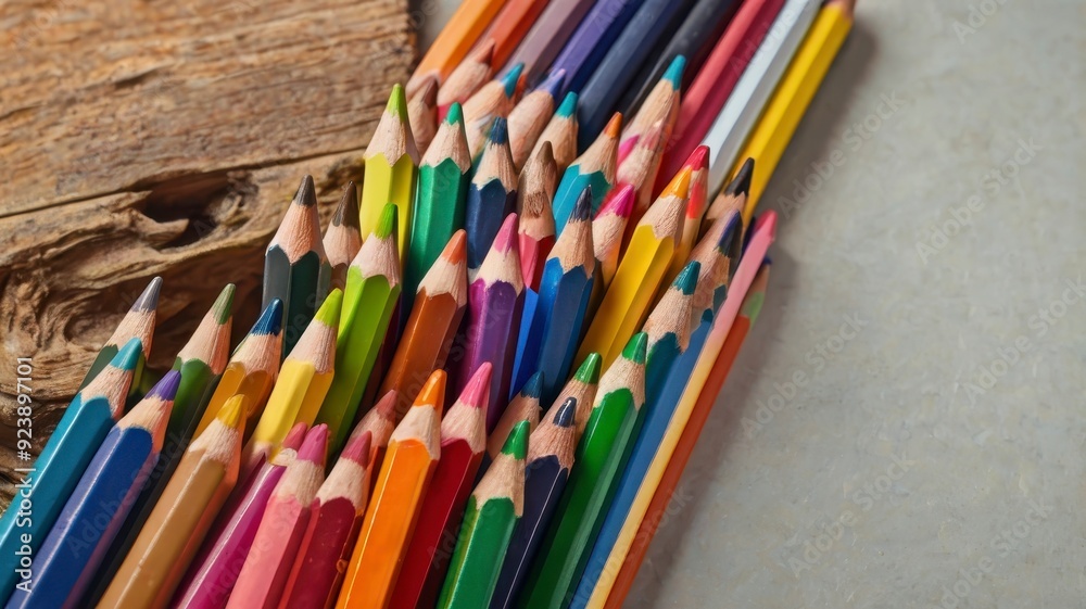 Fototapeta premium Buy colored pencils set with sharpener