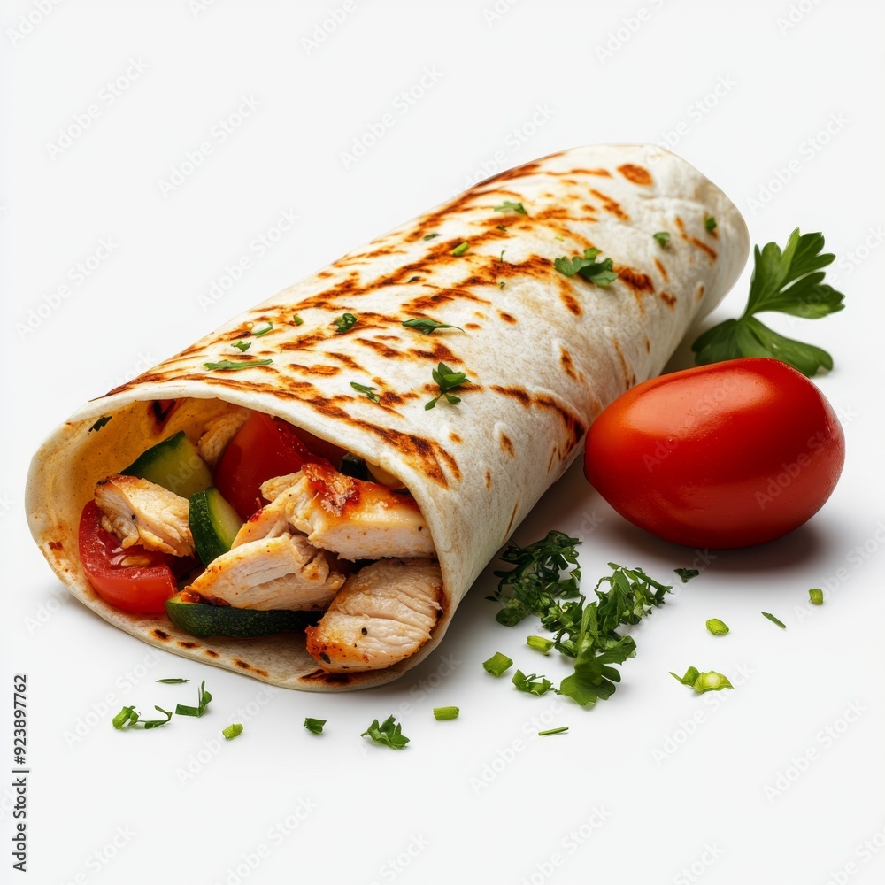 Savory Chicken and Vegetable Quesadilla on White: A Delectable Display of Flavorful Mexican Cuisine, Food Close-up, suitable for food blogs and food websites Savory Chicken and Vegetable Quesadilla on White: A Delectable Display of Flavorful Mexican Cuisine, Food Close-up, suitable for food blogs and food websites