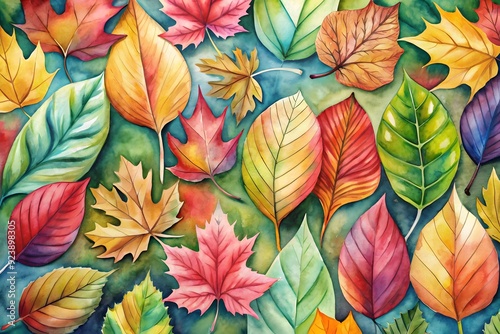Wallpaper Mural Autumn leaves background. Watercolor drawing
 Torontodigital.ca