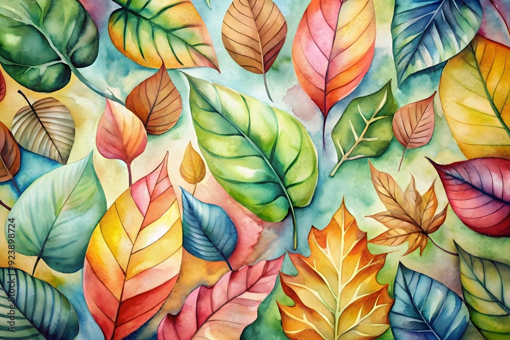 Naklejka premium Autumn leaves background. Watercolor drawing 