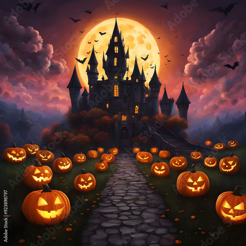 Fantasy Halloween Castle within a Giant Jack O' Lantern