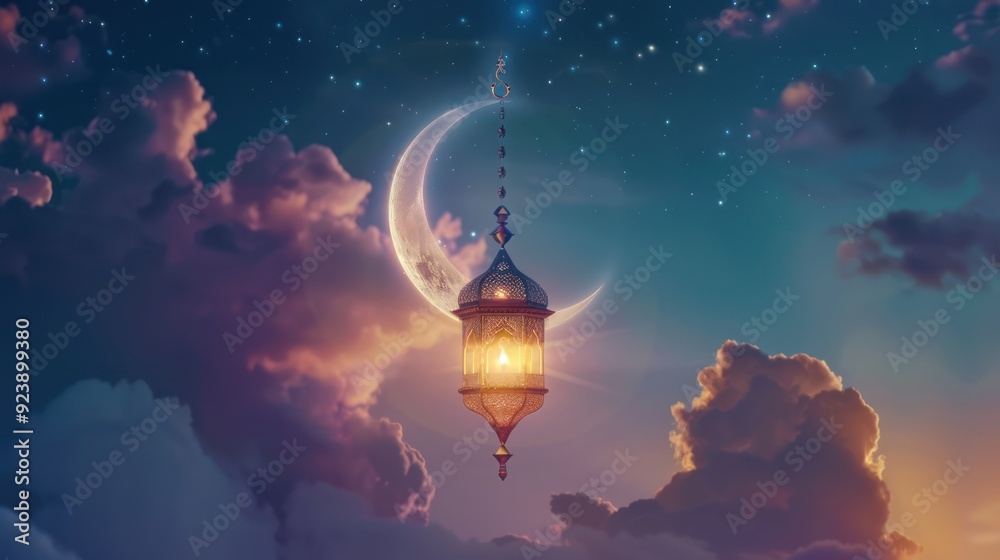 Obraz premium Crescent Moon and Ramadan Lantern