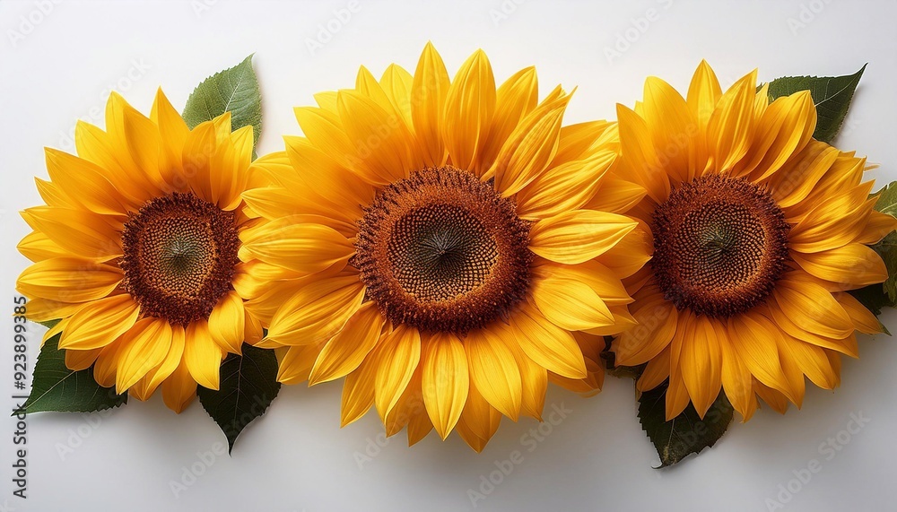 Fototapeta premium sunflower close-up on a white background, top view 