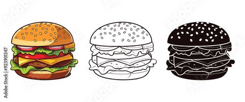 Wallpaper Mural Burger vector illustration, outline, silhouette on white background Torontodigital.ca