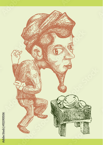 dancing man hand draw illustration in vector form in front of game stone