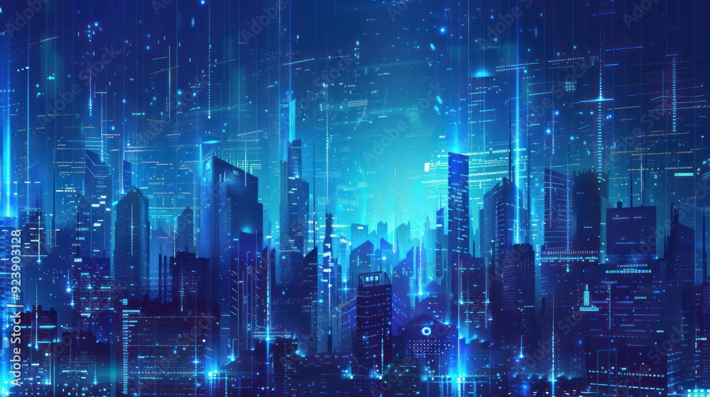 Cyberpunk Cityscape with Digital Rain Cyberpunk Cityscape with Digital Rain