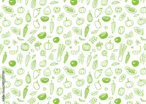 Vegetables seamless pattern. Vegetable hand drawn doodle background. Vector illustration.