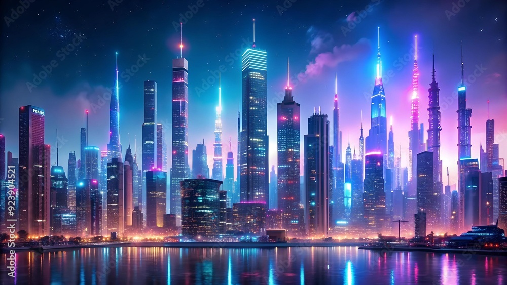 Fototapeta premium A Glowing Horizon of Technology and Urban Sprawl Generative AI