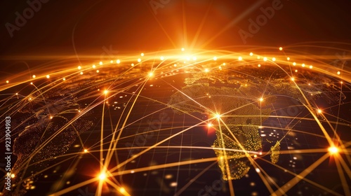 Global Network Connections Illustrated by a Golden Earth