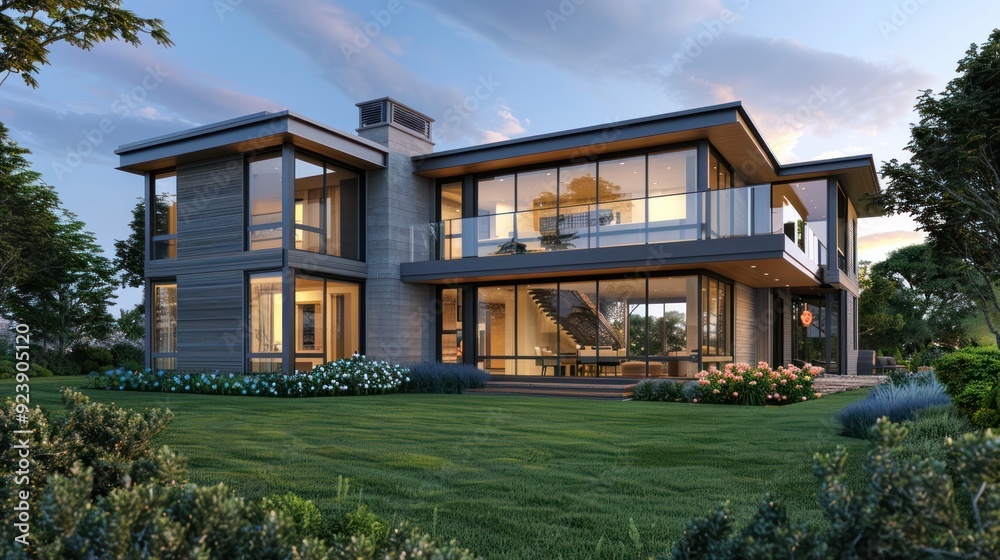 Modern House with Large Windows and a Lawn Modern House with Large Windows and a Lawn