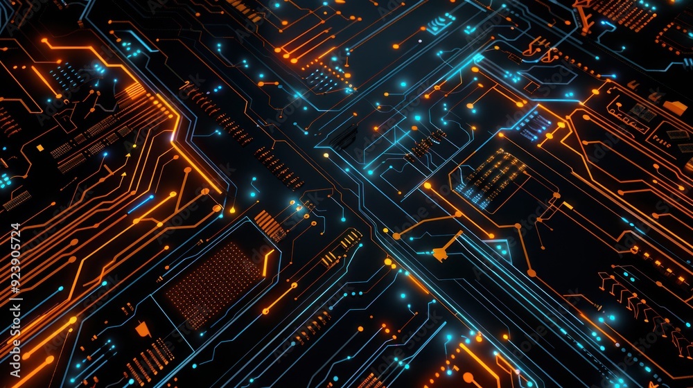 Abstract futuristic digital technology background with circuit boards and dots