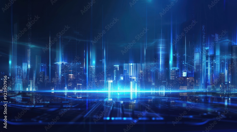 Futuristic Cityscape with Blue Neon Lights Futuristic Cityscape with Blue Neon Lights
