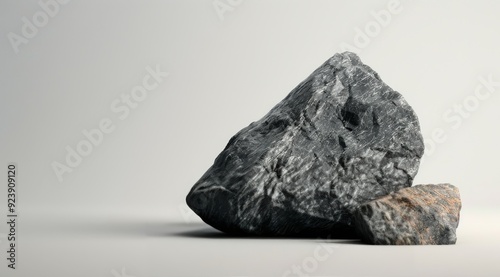 Gray Rock on a Soft Surface Against Blurred Mountain Background at Dusk photo