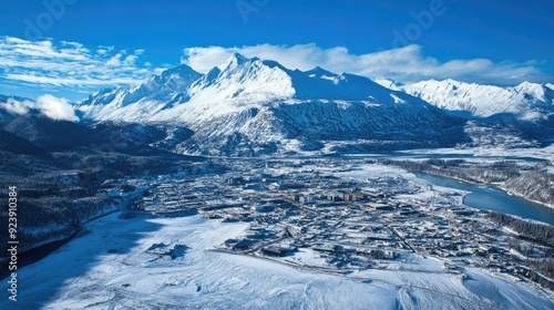 Valdez Alaska Aerial View of Sugarloaf Mountain and the Townscape