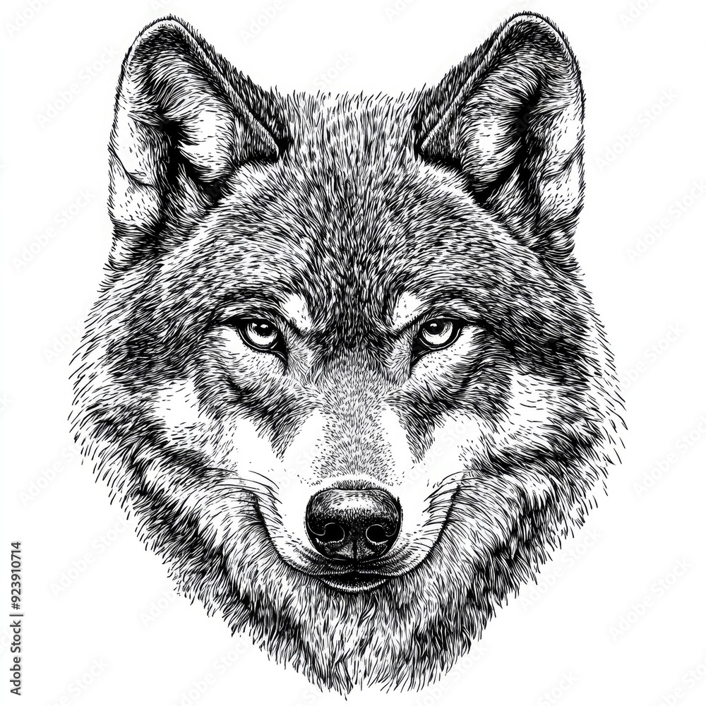 Wolf Etching. Wild Animal Isolated Illustration with Snout Outline Wolf Etching. Wild Animal Isolated Illustration with Snout Outline