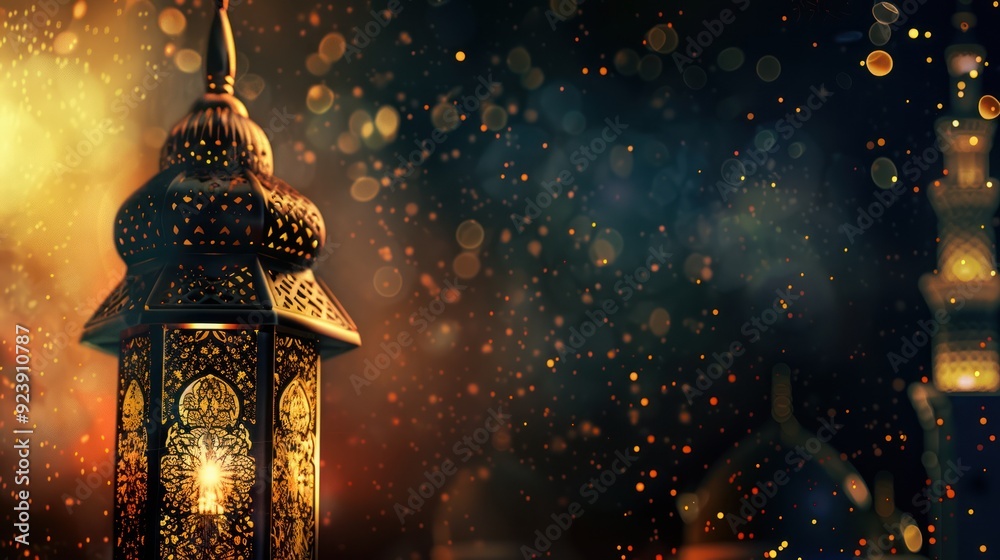 Ornate Lantern with Warm Glow in a Festive Atmosphere Ornate Lantern with Warm Glow in a Festive Atmosphere