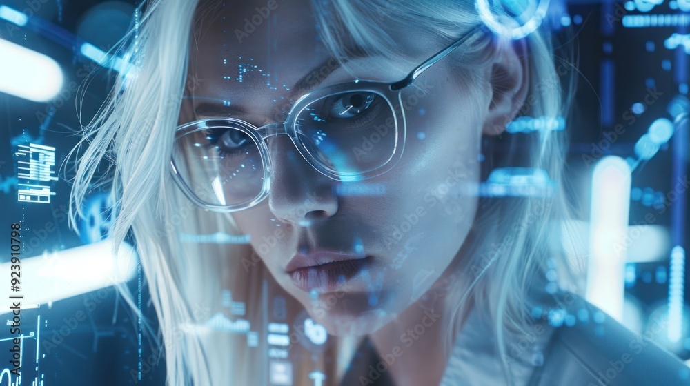 Cyberpunk Woman with Digital Overlays Cyberpunk Woman with Digital Overlays