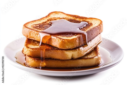 French Toast Stack. Breakfast Food with Syrup on Plate Isolated on White Background