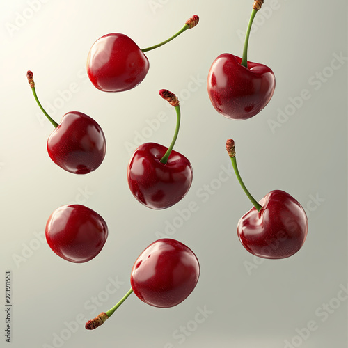 Cherries floating in the air