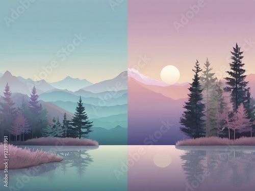 Wallpaper Mural winter landscape with trees and mountains Torontodigital.ca