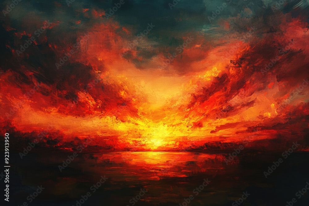 Infinite Passion. Fiery Sky Paints Background with Evening Flare Infinite Passion. Fiery Sky Paints Background with Evening Flare