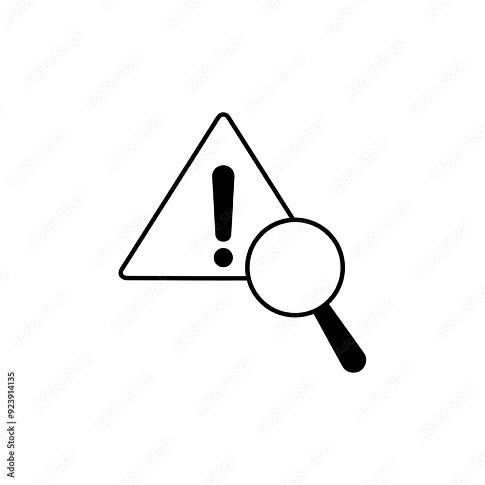 Problem identification icon. magnifying glass with exclamation mark ...