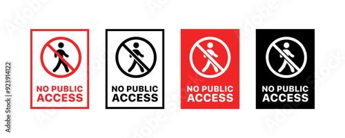 No public access set icons. Prohibition sign icons. Flat, linear and silhouette style. Vector icons.