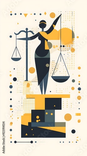 Abstract illustration of a woman holding scales of justice.  Geometric design with a modern feel.  Ideal for legal and equality concepts.
