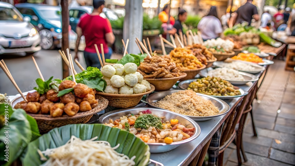 Fototapeta premium Thai street food background AI generated