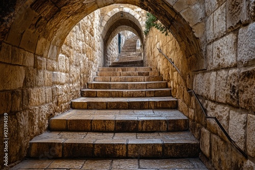 Jerusalem Alley. Hidden Passage and Stone Stairway in Old City Design